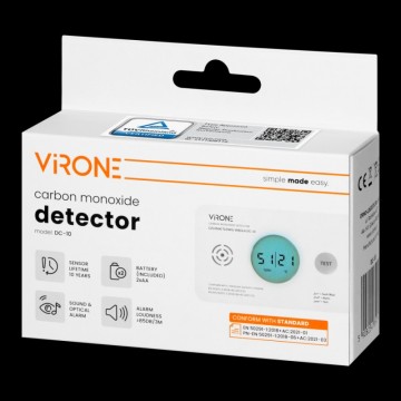 Czujnik tlenku wegla zasilanie bateryjne 2xaa zywotnosc sensora 10 lat dc 10 virone orno
